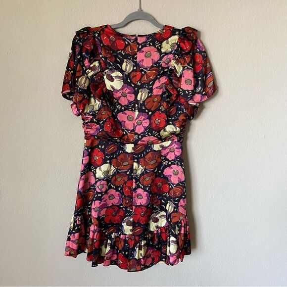 Cinq a Sept Mini Maraschino Pink Dress Ruffle Floral Size 4 - Picture 8 of 10